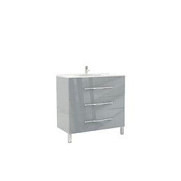 Meuble À Poser Alan - L90cm - Gris - Laqué Brillant - Livré Monté