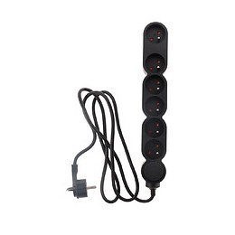 Bloc Home 6 Prises 16a 2p+t Avec Interrupteur Et Fiche Extraplate - Noir - Câble Ho5vv-f 3g1 1,5m