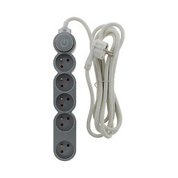 Bloc Home 5 Prises 16a 2p+t Avec Interrupteur Et Fiche Extraplate - Silver - Câble Ho5vv-f 3g1 3m