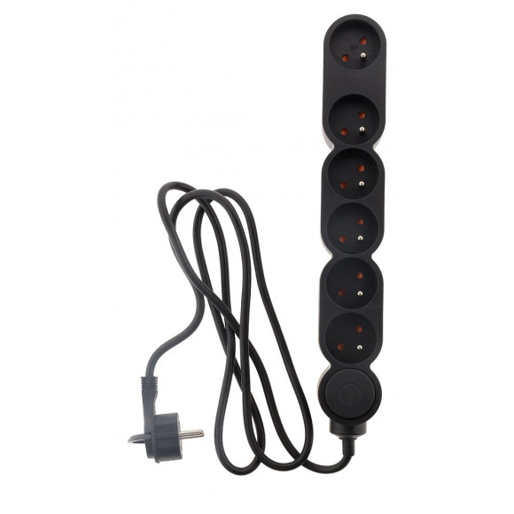 Bloc Home 6 Prises 16a 2p+t Avec Interrupteur Et Fiche Extraplate - Noir - Câble Ho5vv-f 3g1 1,5m