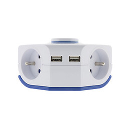 Multiprise D'angle 2 Prises 16a + 2 Usb Avec Interrupteur