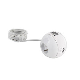 Multiprise Multimédia Wattball  2p 16a + 1p 6a + Usb 2.1a - Blanche