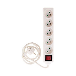 Bloc 5 Prises Avec Interrupteur Et Fiche Extraplate Blanc 1m - Nf - Zenitech