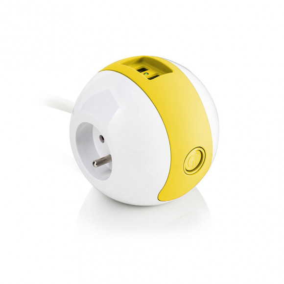 Multiprise Multimédia Wattball  2p 16a + 1p 6a + Usb 2.1a - Jaune
