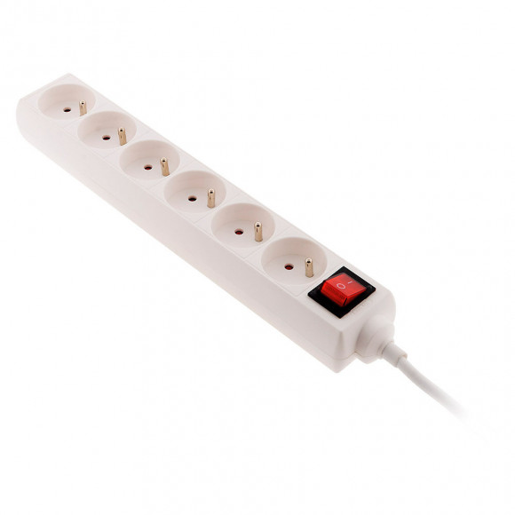 Bloc Multiprise 6 Prises 16a 2p+t Avec Interrupteur Et Fiche Extraplate Blanc - Nf - Zenitech
