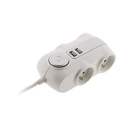 Bloc Premium 4x 16a 2p+t Avec Interrupteur - Câble Ho5vv-f 3g1mm² 1,5m + 2x Usb Équipé D'une Fiche Extraplate Blanc