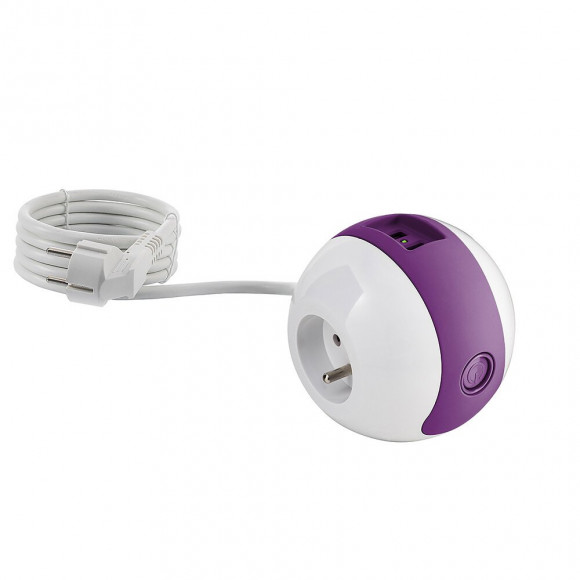 Multiprise Multimédia Wattball  2p 16a + 1p 6a + Usb 2.1a - Violette