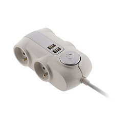 Bloc Premium 4x 16a 2p+t Avec Interrupteur - Câble Ho5vv-f 3g1mm² 1,5m + 2x Usb Équipé D'une Fiche Extraplate Blanc