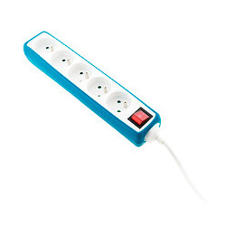 Multiprise 5 Prises 16a 2p+t Avec Interrupteur Et Housse Bleue - Zenitech