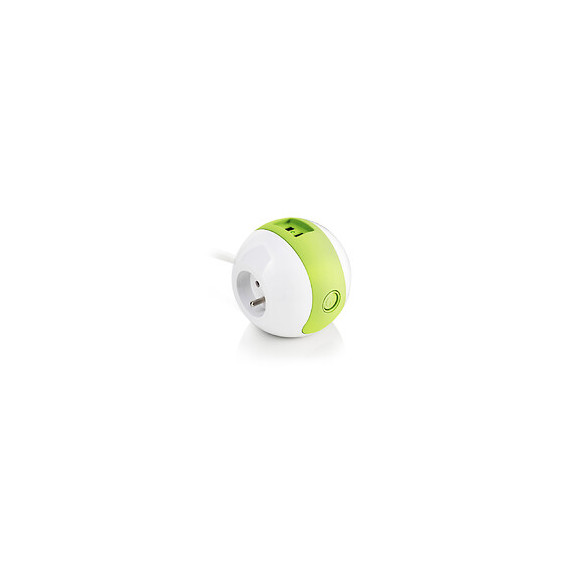 Multiprise Multimédia Wattball  2p 16a + 1p 6a + Usb 2.1a - Verte