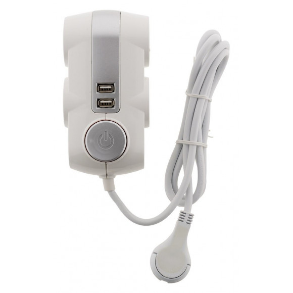 Bloc Premium 4x 16a 2p+t Avec Interrupteur - Câble Ho5vv-f 3g1mm² 1,5m + 2x Usb Équipé D'une Fiche Extraplate Blanc