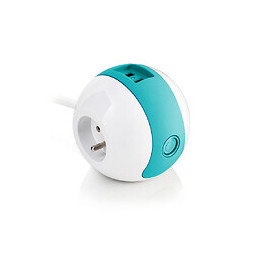 Multiprise Multimédia Wattball  2p 16a + 1p 6a + Usb 2.1a - Turquoise