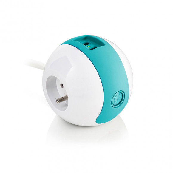 Multiprise Multimédia Wattball  2p 16a + 1p 6a + Usb 2.1a - Turquoise