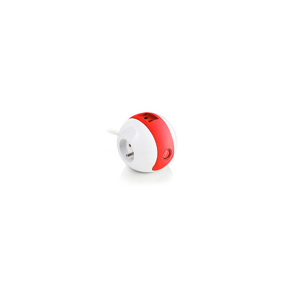 Multiprise Multimédia Wattball  2p 16a + 1p 6a + Usb 2.1a - Rouge