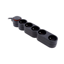 Bloc Home 5 Prises 16a 2p+t Avec Interrupteur Et Fiche Extraplate - Noir - Câble Ho5vv-f 3g1 1,5m