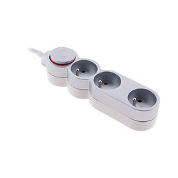 Bloc Home 3 Prises 16a 2p+t Avec Interrupteur Et Fiche Extraplate - Silver - Câble Ho5vv-f 3g1 1,5m