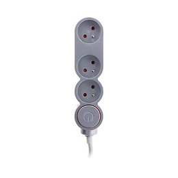 Bloc Home 3 Prises 16a 2p+t Avec Interrupteur Et Fiche Extraplate - Silver - Câble Ho5vv-f 3g1 1,5m