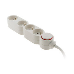 Bloc Home 4 Prises 16a 2p+t Avec Interrupteur Et Fiche Extraplate - Blanc - Câble Ho5vv-f 3g1 1,5m