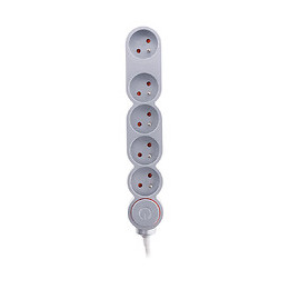 Bloc Home 5 Prises 16a 2p+t Avec Interrupteur Et Fiche Extraplate - Silver - Câble Ho5vv-f 3g1 1,5m