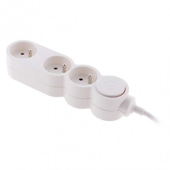 Bloc Home 3 Prises 16a 2p+t Avec Interrupteur Et Fiche Extraplate - Blanc - Câble Ho5vv-f 3g1 1,5m