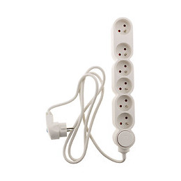 Bloc Home 6 Prises 16a 2p+t Avec Interrupteur Et Fiche Parafoudre - Blanc - Câble Ho5vv-f 3g1 1,5m