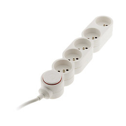 Bloc Home 5 Prises 16a 2p+t Avec Interrupteur Et Fiche Extraplate - Blanc - Câble Ho5vv-f 3g1 3m