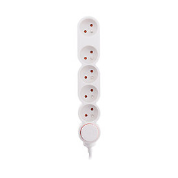 Bloc Home 5 Prises 16a 2p+t Avec Interrupteur Et Fiche Extraplate - Blanc - Câble Ho5vv-f 3g1 1,5m
