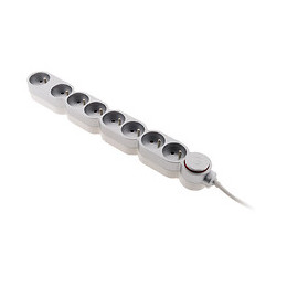 Bloc Home 8 Prises 16a 2p+t Avec Interrupteur Et Fiche Extraplate - Silver - Câble Ho5vv-f 3g1 1,5m