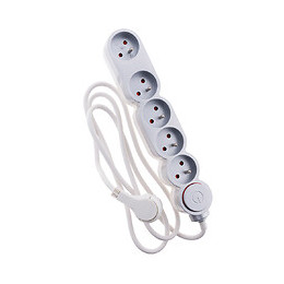 Bloc Home 5 Prises 16a 2p+t Avec Interrupteur Et Fiche Extraplate - Silver - Câble Ho5vv-f 3g1 1,5m