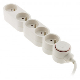 Bloc Home 5 Prises 16a 2p+t Avec Interrupteur Et Fiche Extraplate - Blanc - Câble Ho5vv-f 3g1 3m