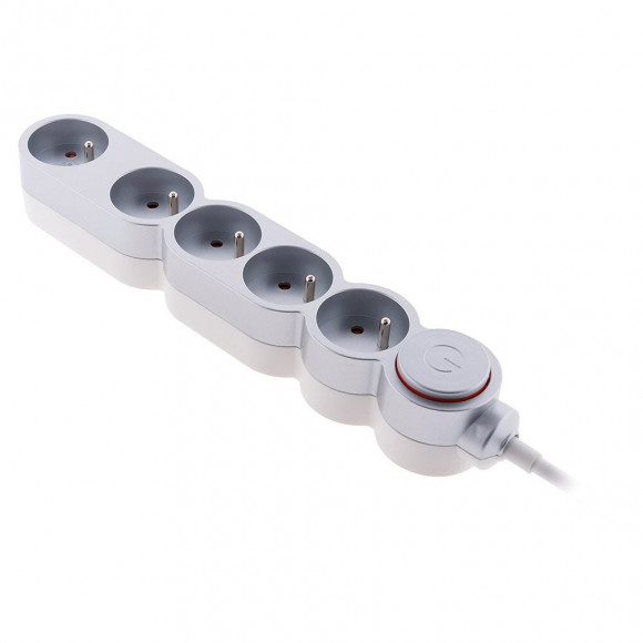 Bloc Home 5 Prises 16a 2p+t Avec Interrupteur Et Fiche Extraplate - Silver - Câble Ho5vv-f 3g1 1,5m