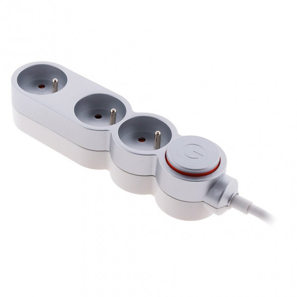 Bloc Home 3 Prises 16a 2p+t Avec Interrupteur Et Fiche Extraplate - Silver - Câble Ho5vv-f 3g1 1,5m