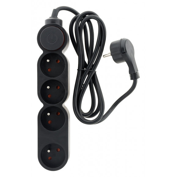 Bloc Home 4 Prises 16a 2p+t Avec Interrupteur Et Fiche Extraplate - Noir - Câble Ho5vv-f 3g1 1,5m