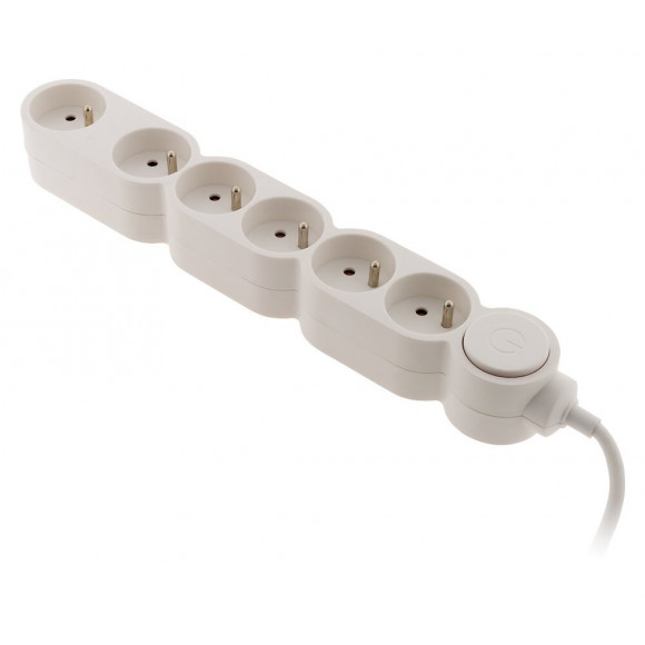 Bloc Home 6 Prises 16a 2p+t Avec Interrupteur Et Fiche Parafoudre - Blanc - Câble Ho5vv-f 3g1 1,5m