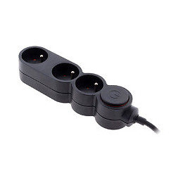 Bloc Home 3 Prises 16a 2p+t Avec Interrupteur Et Fiche Extraplate - Noir - Câble Ho5vv-f 3g1 1,5m