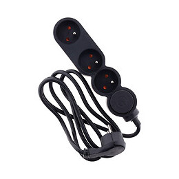 Bloc Home 3 Prises 16a 2p+t Avec Interrupteur Et Fiche Extraplate - Noir - Câble Ho5vv-f 3g1 1,5m