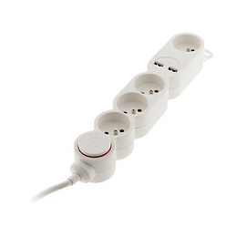 Bloc Home 4 Prises 16a 2p+t + 2x Usb 2,1a Avec Interrupteur Et Fiche Extraplate - Blanc - Câble Ho5vv-f 3g1 1,5m