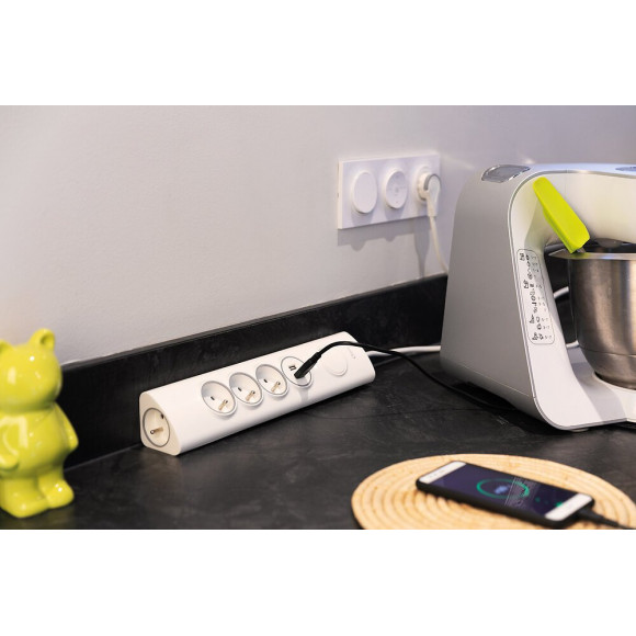 Multiprise D'angle 3p 16a + 1p 16a Latérale + 2 Usb Parafoudre À Câbler - Otio