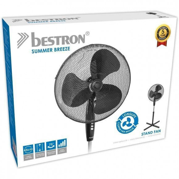 Bestron Ventilateur Sur Pied - Panier 45cm - Noir - 45w - Debit Dair 58,45m3/min. - Vitesse De Lair 3,13m/sec - Sonore: 56,6 Db