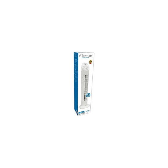 Bestron Ventilateur Colonne 75cm - Minuterie 120 Mn - 50w - Blanc - Debit Dair 26,25m3/min.- Vitesse De Lair 2,65m/sec