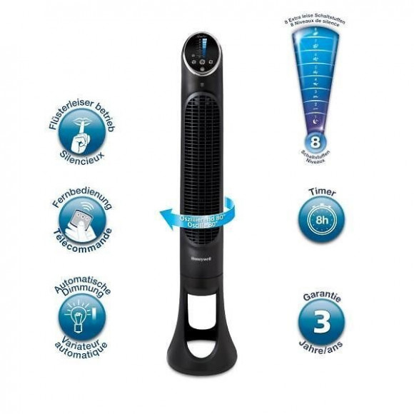 Ventilateur Tour Oscillant Quietset/ / Télécommande / Coloris  Noir  Honeywell - Hyf290e4