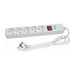 Bloc Multiprise Avec Interrupteur 5 Prises 2p+t Et 2 Prises Usb 5v Dc - Cordon H05vv-f 3g1mm² - 1,4m