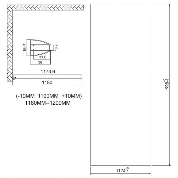 Paroi Italienne - Paroi 120x200x0,8cm - Verre Trempé - Transparent