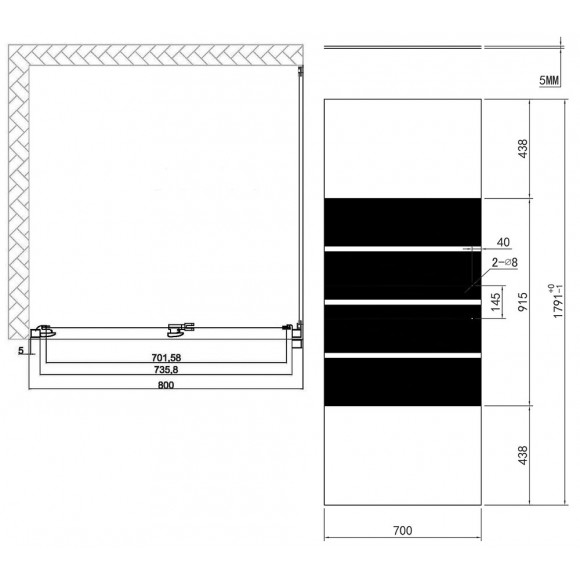 Façade Shiva - Façade Pivotante 80x190x0,5cm - Verre Trempé - Finitions Chromé