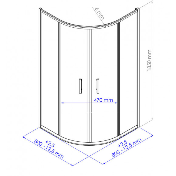 Façade Ekla - Façade Piv. 1/4 C 80x185x0,6cm - Verre Trempé - Finitions Chromé