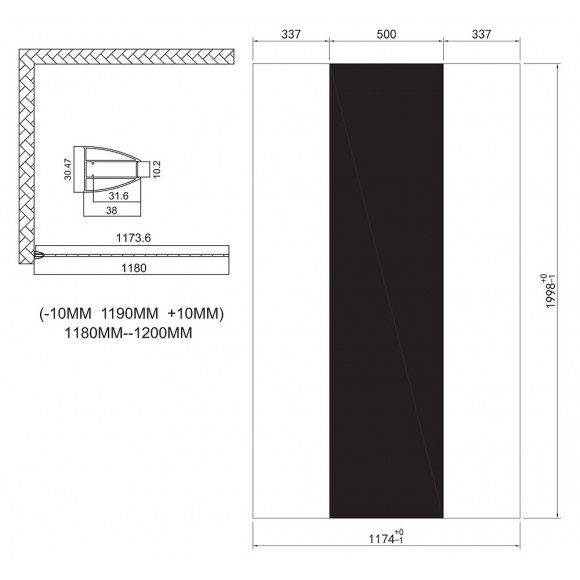 Paroi Italienne - Paroi 120x200x0,8cm - Verre Trempé - Sérigraphie Miroir