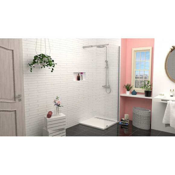 Paroi Cariba - Paroi 80x210x0,6cm - Verre Trempé - 1 Volet - Finitions Chromé