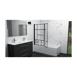 Pare Baignoire Fabrilia - 120x140x0,5cm - Verre Trempé -  Finitions Noir Mat