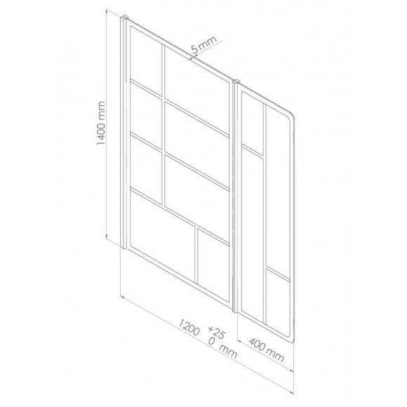 Pare Baignoire Fabrilia - 120x140x0,5cm - Verre Trempé -  Finitions Noir Mat
