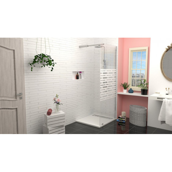 Paroi Cariba - 1 Volet 100x210x0,6cm - Verre Trempé Sérigraphié Finition Chromé